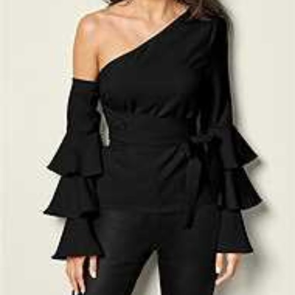 BLACK RUFFLE SHIRT by VENUS - Picture 1 of 1